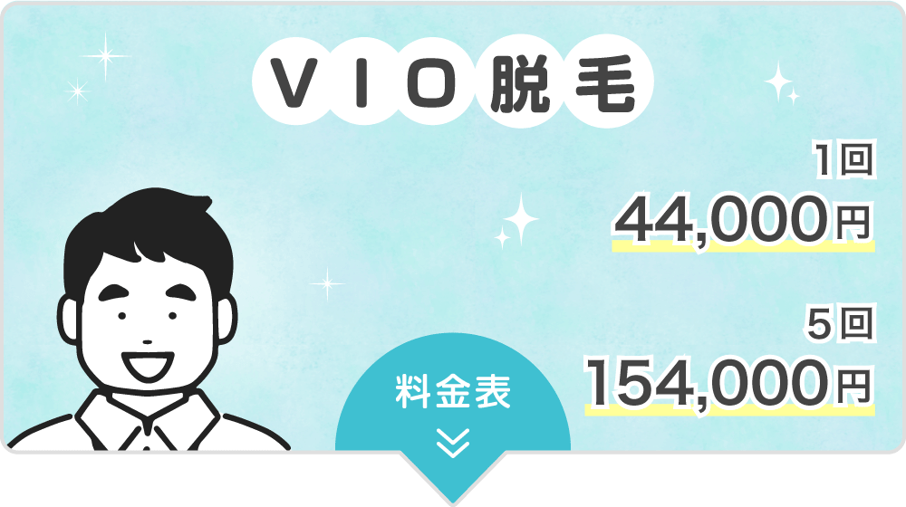 VIO脱毛　1回 44,000円、5回 154,000円
